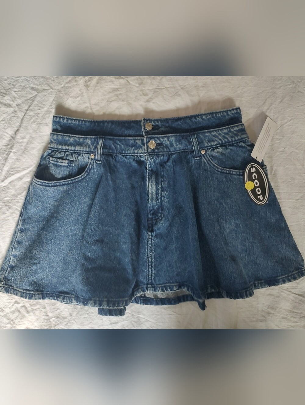 NWT Scoop Blue Denim Mini Doible WB Skirt 12 Low Rise